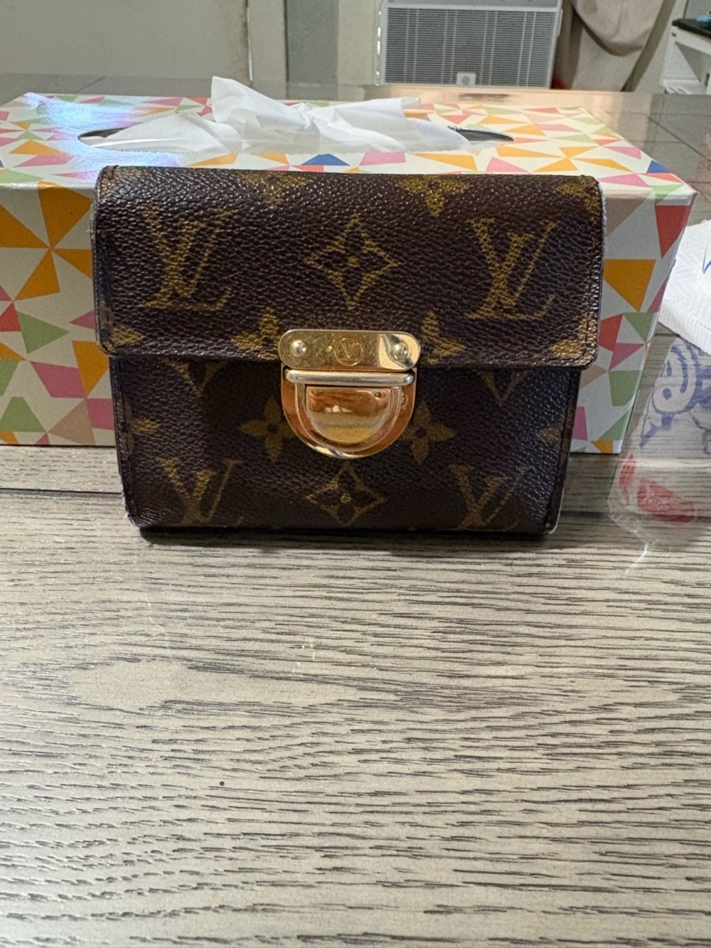 Louis Vuitton Brown Monogram Wallet with Gold Hardware
